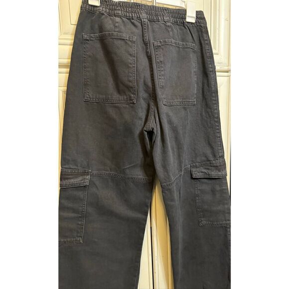 Zara Women's High Rise Elastic Back Waist Cargo Jogger Jeans Black Small - Picture 2 of 13